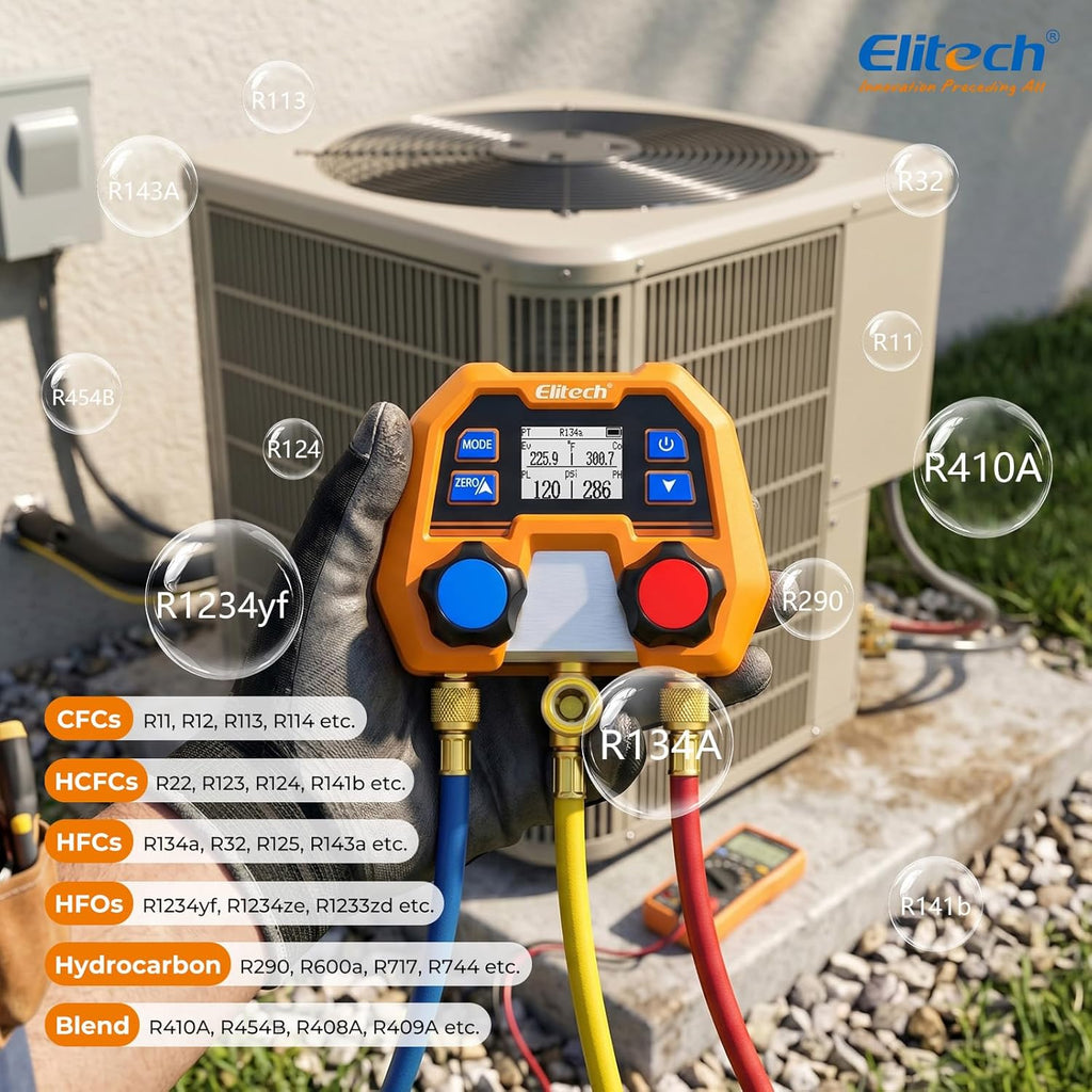 elitech hvac digital manifold gauge set dmg-2se with, side view