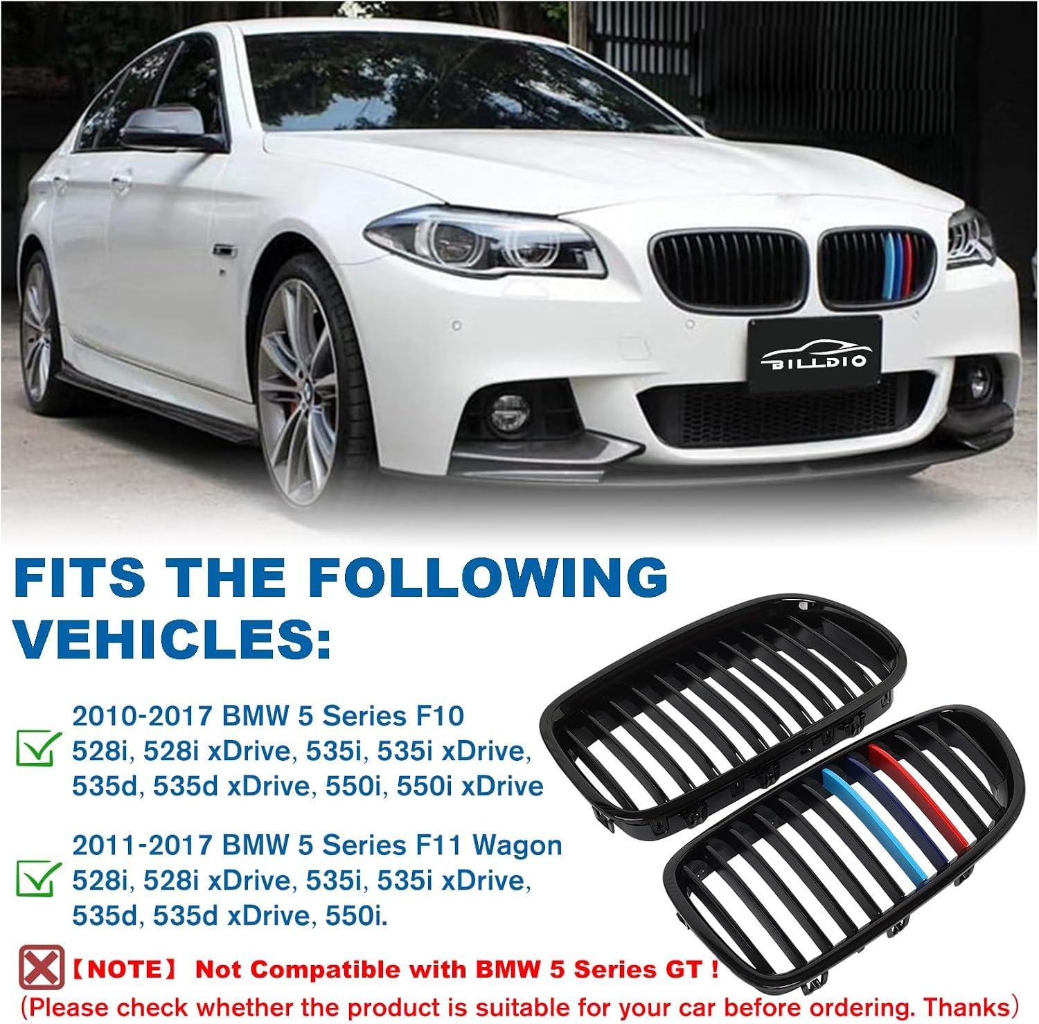 F10 Grille，Front Kidney Grill Color Grille Compatible 2010-2017 5 Series F10 F11 F18 Sedan 520i 528i 535d 535i 550i 520i,ABS Single Slat