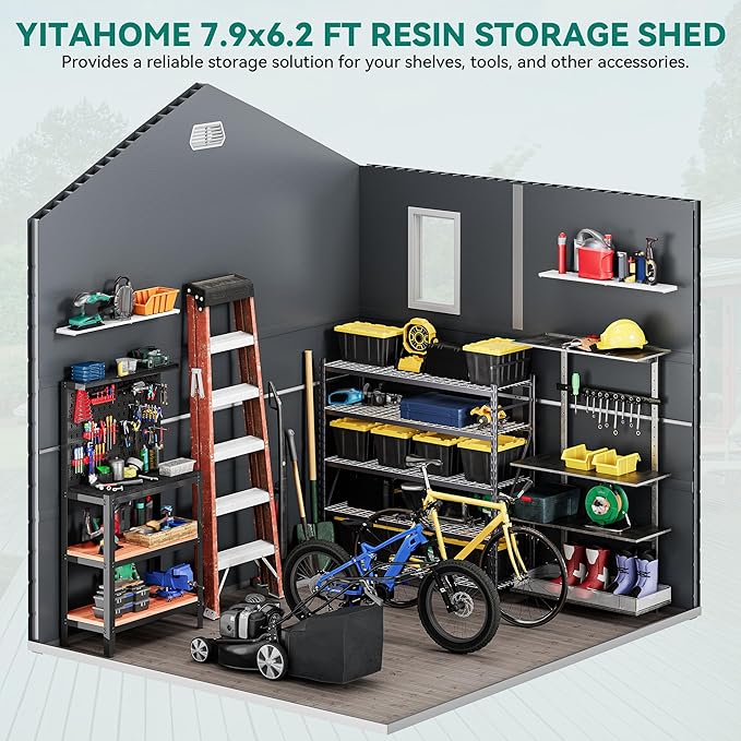 YITAHOME 8x6.2FT Outdoor Storage Shed w/o Floor, All-Weather Plastic Shed - Image 4
