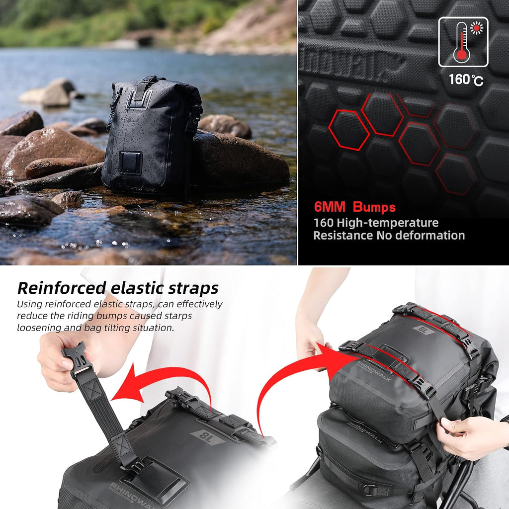 Rhinowalk Motorcycle Tail Bag, Travel Luggage Bags, Waterproof Rear Carrier, Motorcycle Rear Seat Bag Backpack, Rear Rack Trunk - Black 30L