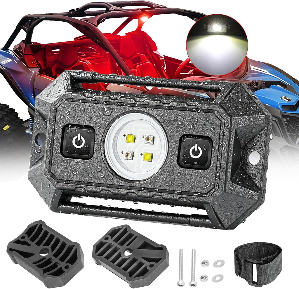 UTV LED Dome Light 12V with Switch, Upgrade IP68 Waterproof Aluminum Universal Interior Dome Truck Bed Lights for UTV ATV Polaris RZR Can-Am Kawasaki Yamaha SXS Truck Off Road - White/Red