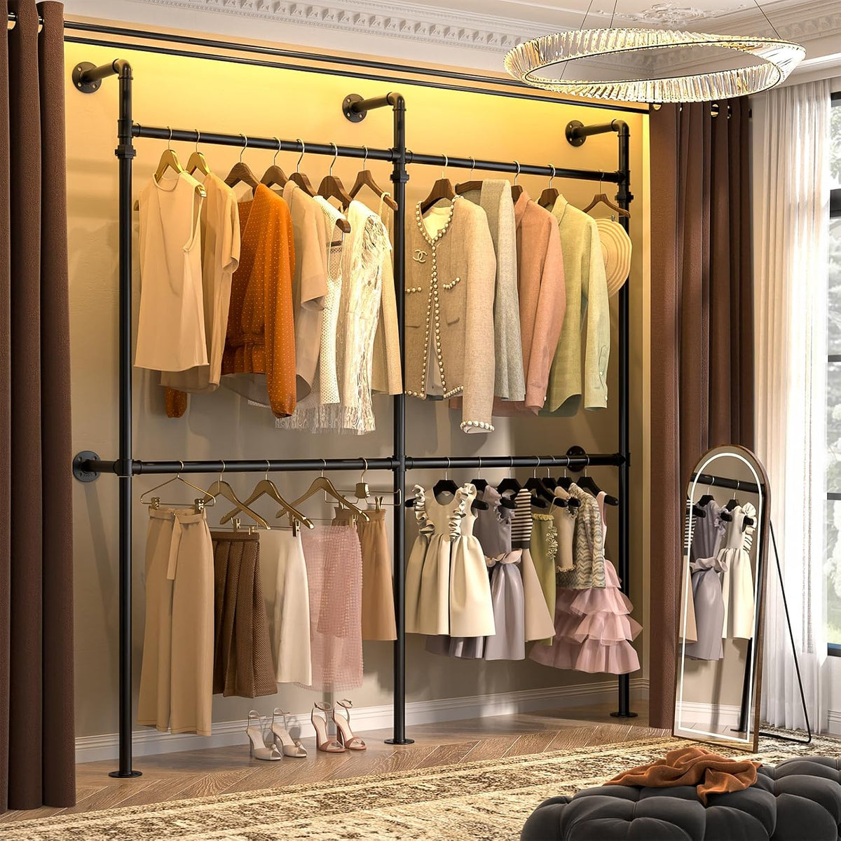 aheaplus industrial pipe clothing rack, reversible 6.75ft clothes, main product view