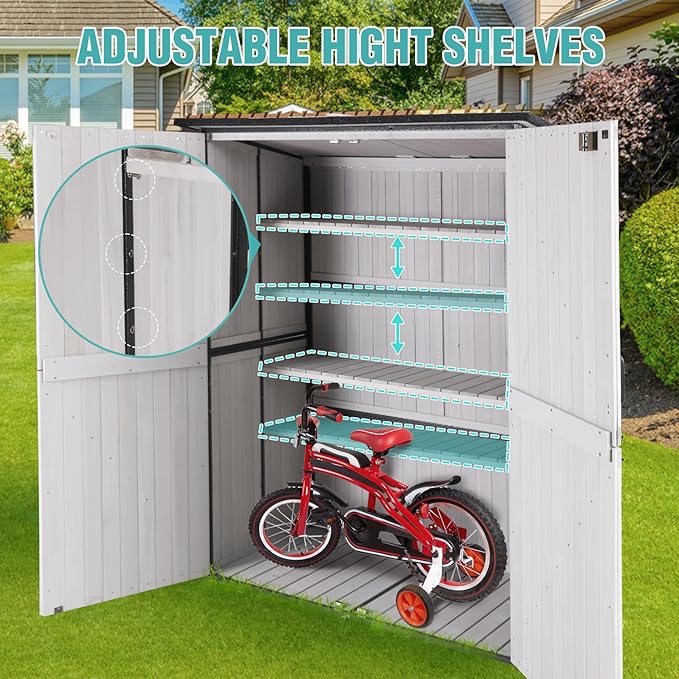 Outdoor Storage Cabinet with Adjustable Shelves, Large Metal Frame Garden Shed - Image 5