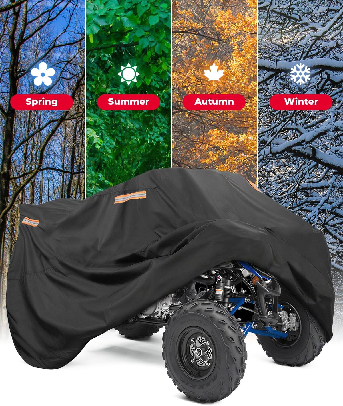 KEMIMOTO ATV Cover Universal, 4 Wheeler Cover Waterproof Outdoor Compatible with Raptor 700 700R YFZ 450R Fourtrax Recon Arctic Cat 300 TRX 250 Can-Am Kawasaki CFMOTO, 78.7''L X 43.3''W X 43''H