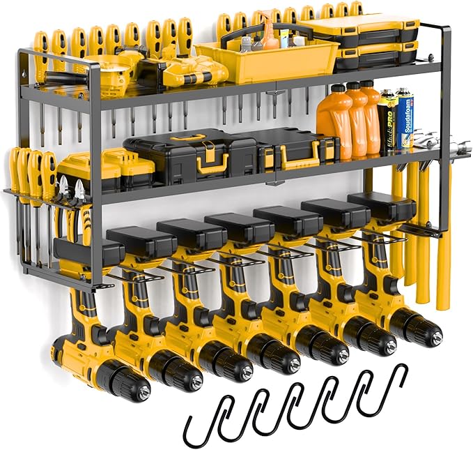 Power Tool Organizer Wall Mount 3 Tier 7 Drill Holders support up to 300Lbs by MAVIKS
