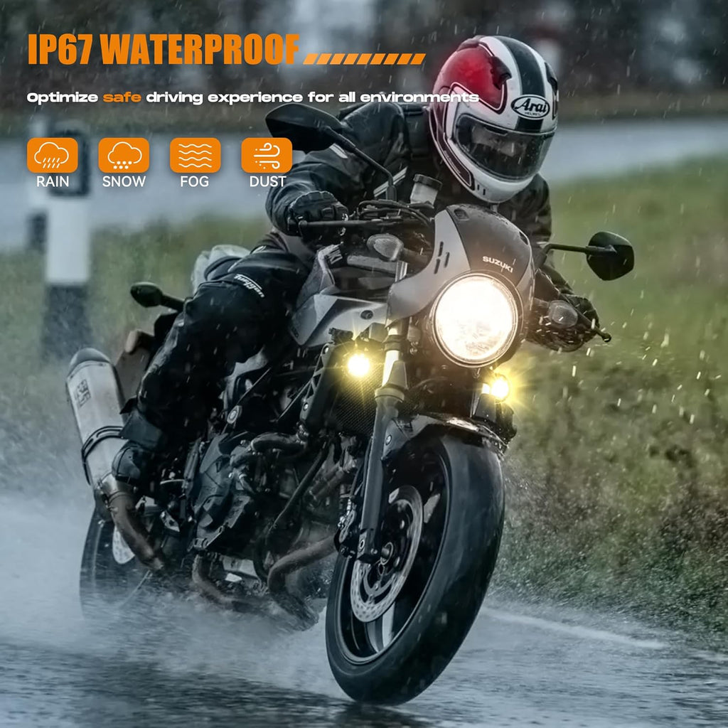 Future Eyes Motorcycle LED Fog Lights, 120W Auxiliary Driving Spotlight, High/Low Beam, Waterproof Off-Road Lights for Night Riding, ATV, UTV, and Motorcycle Headlights