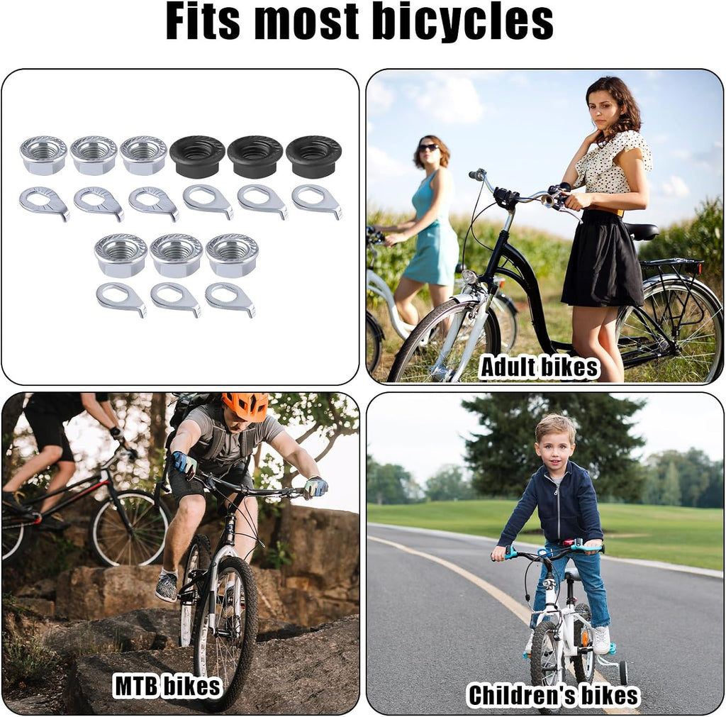 Bike Wheel Axle Nut and Bicycle Hub Safety Washer Kit, Flanged Nuts Parts Accessories for Mountain Bike Wheel Axle