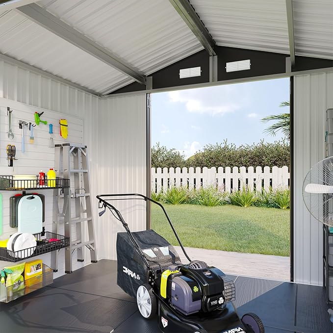 Aoxun 7.4x5.3FT Shed with Floor Galvanized Steel Outdoor Storage Shed Metal - Image 3