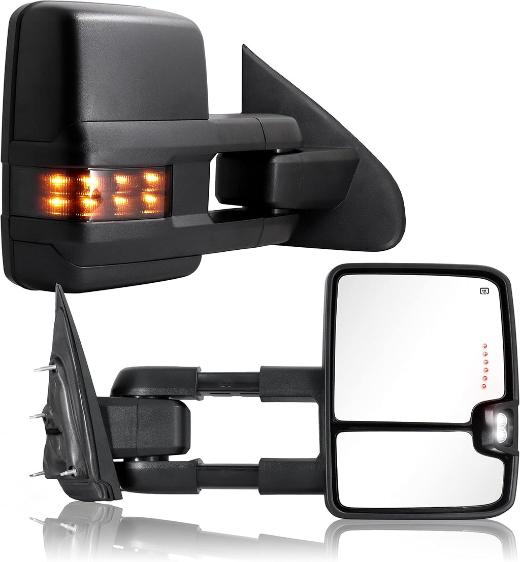 Towing Mirror for Silverado Sierra -Compatible with 2014-2018 Chevy Silverado GMC Sierra With Power Operated Heated Glass Turn Signal Light&Running Light Driver&Passenger Sides
