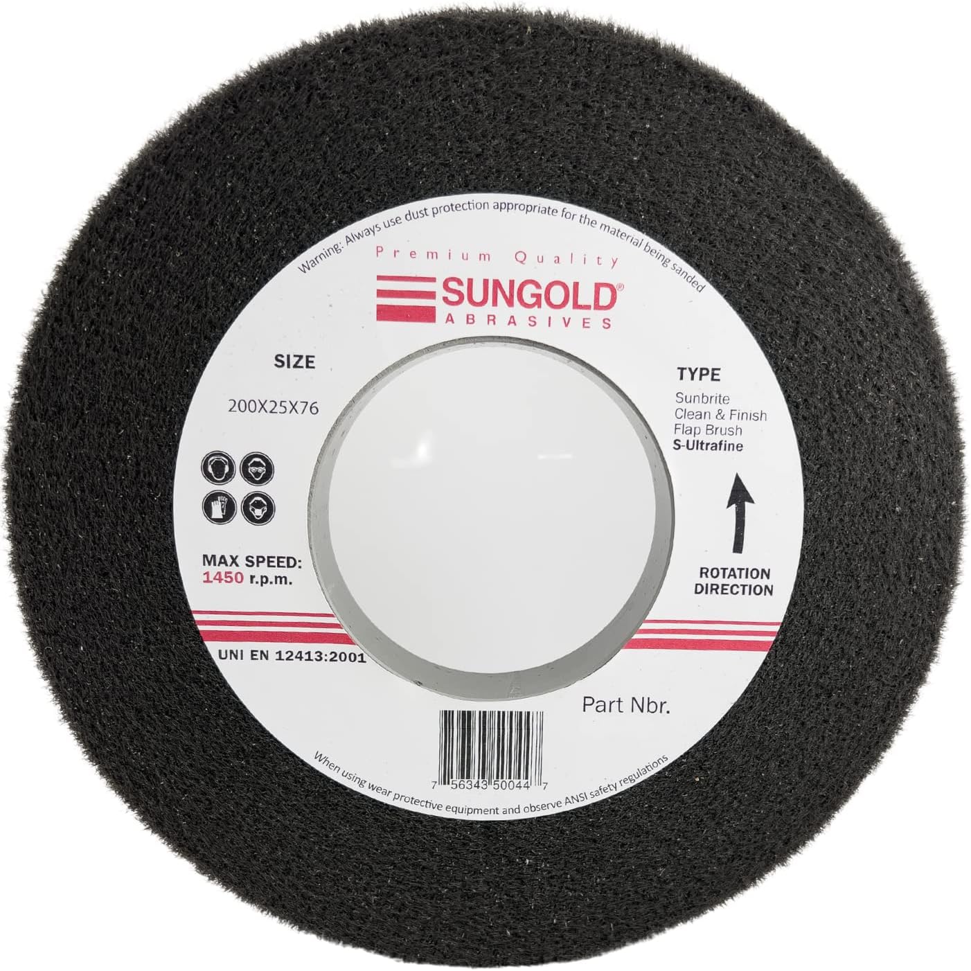 Sungold Abrasives 50039 Clean and Finish Flap Brush Silicon Carbide S-Ultrafine 8" Diameter x 2" Thick x 3" Hole, 1 Wheel
