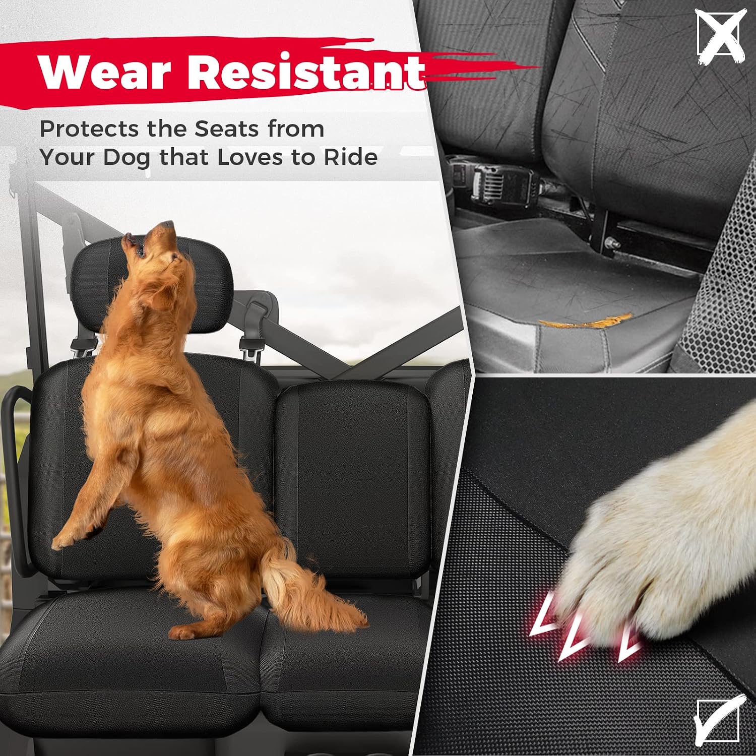 KEMIMOTO UTV Seat Covers Black Split Bench Compatible with Can Am Defender | Scratch-resistant 1680D oxford fabric, Waterproof,Easy to Clean, hook and loop,w/Headrest Cover Front Two Doors Split Bench