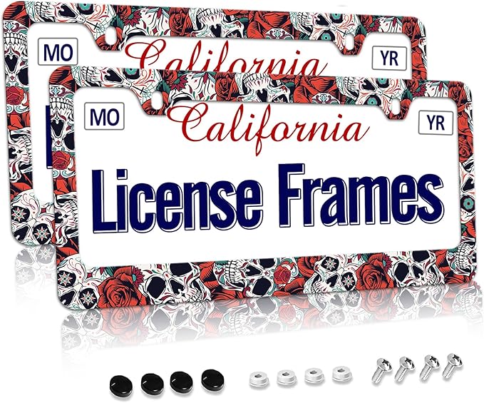 Stainless Steel Sugar Skull License Plate Frame Skull License Plate Holder by Unknown