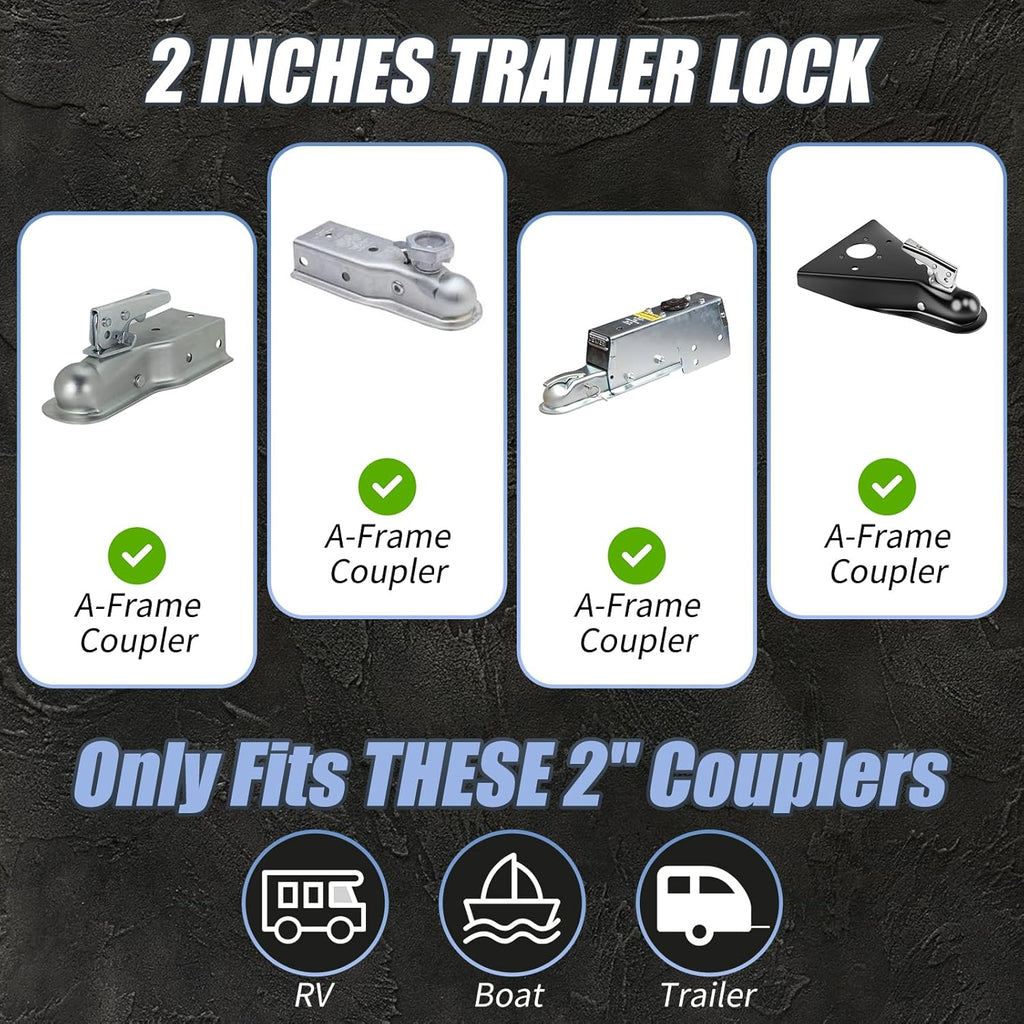 Trailer Hitch Lock for 2 Inch Coupler with Safety Chain Lock, Heavy Duty Anti-Theft Trailer Tongue Coupler Lock for RV, Boat, Utility & Cargo Trailers (Red)