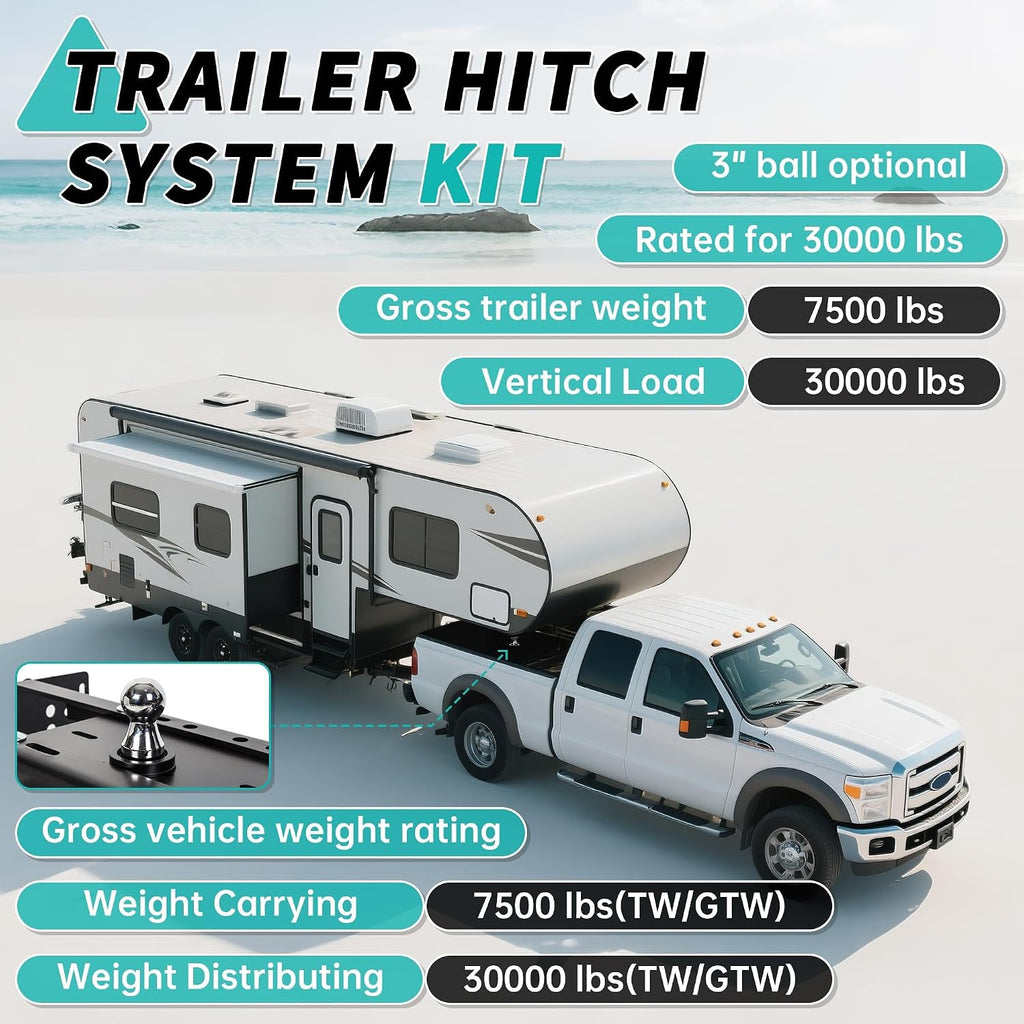 ECOTRIC Gooseneck Trailer Hitch Compatible with 1999-2016 Ford F250 F350 Super Duty Complete Underbed Gooseneck Rail Trailer Hitch System Kit, 2-5/16-In. Flip-Over Ball, 30,000 lbs