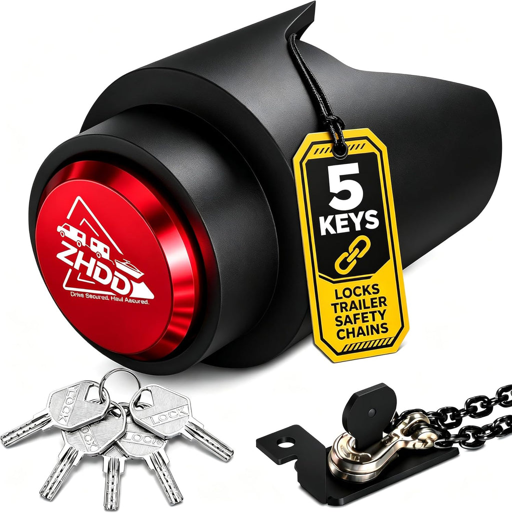 Trailer Hitch Lock for 2 Inch Coupler with Safety Chain Lock, Heavy Duty Anti-Theft Trailer Tongue Coupler Lock for RV, Boat, Utility & Cargo Trailers (Red)