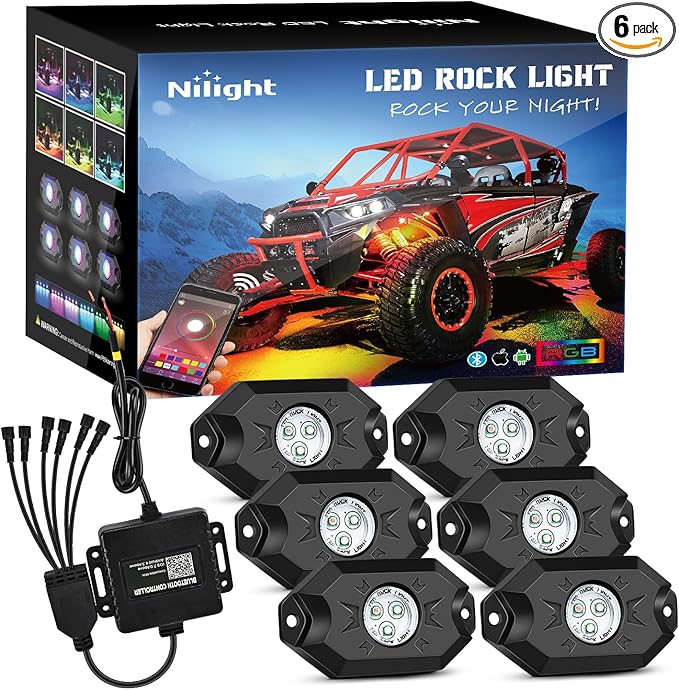 Nilight RGB LED Rock Lights Kit, 6 pods Underglow Multicolor Neon Pod by Nilight