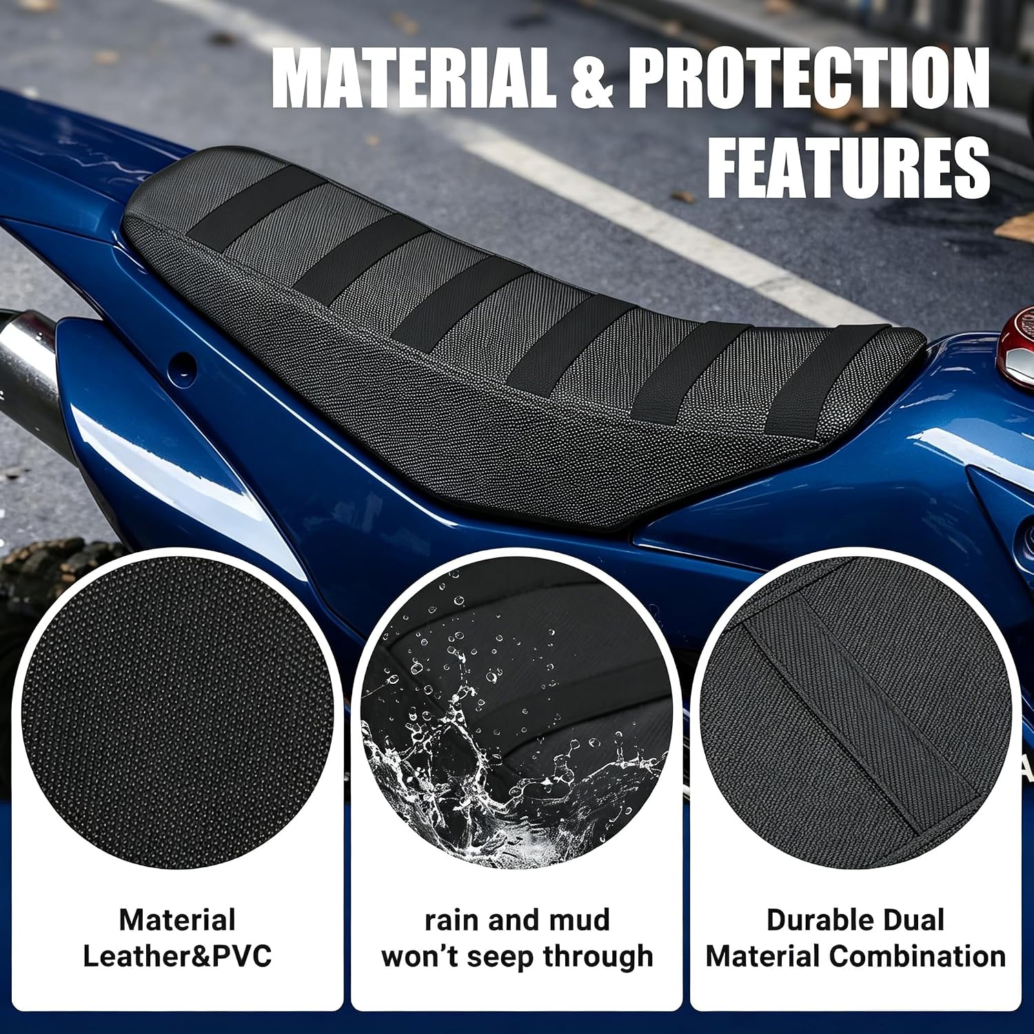 Dirt Bike Seat Cover for Suzuki DR200SE 1996-2013, Gripper Ribbed Anti-Slip Water-Resistant Heavy Duty Stretch Replacement for Motocross Off Road Enduro Pit Bike,Black