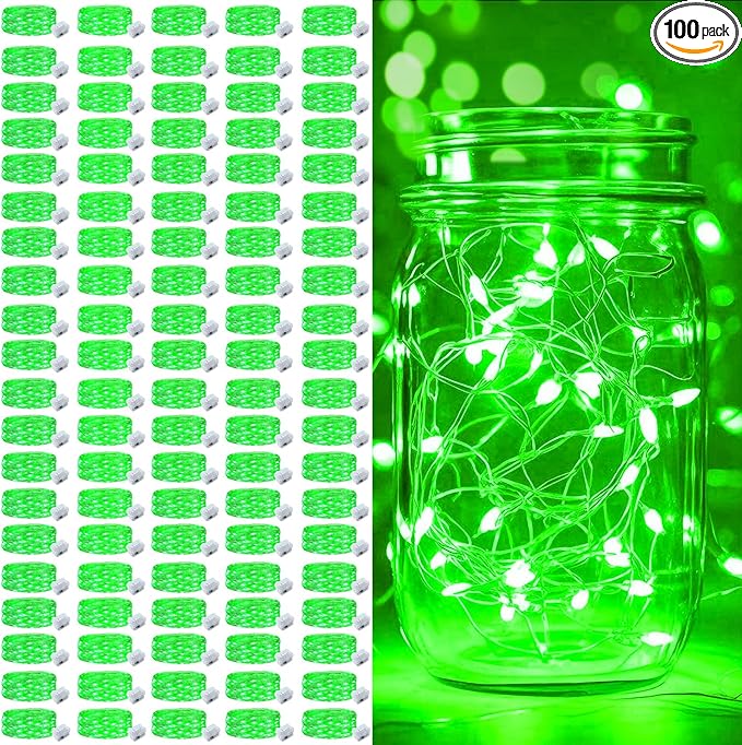 pozzolanas 100 Pack Green Battery Operated String Lights - 7ft Waterproof Fir...