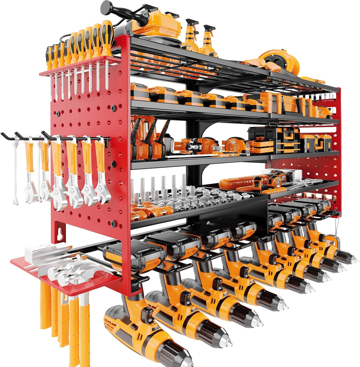 5 Layers Power Tool Organizer Wall Mount, Cordless Tool Storage Rack Holder