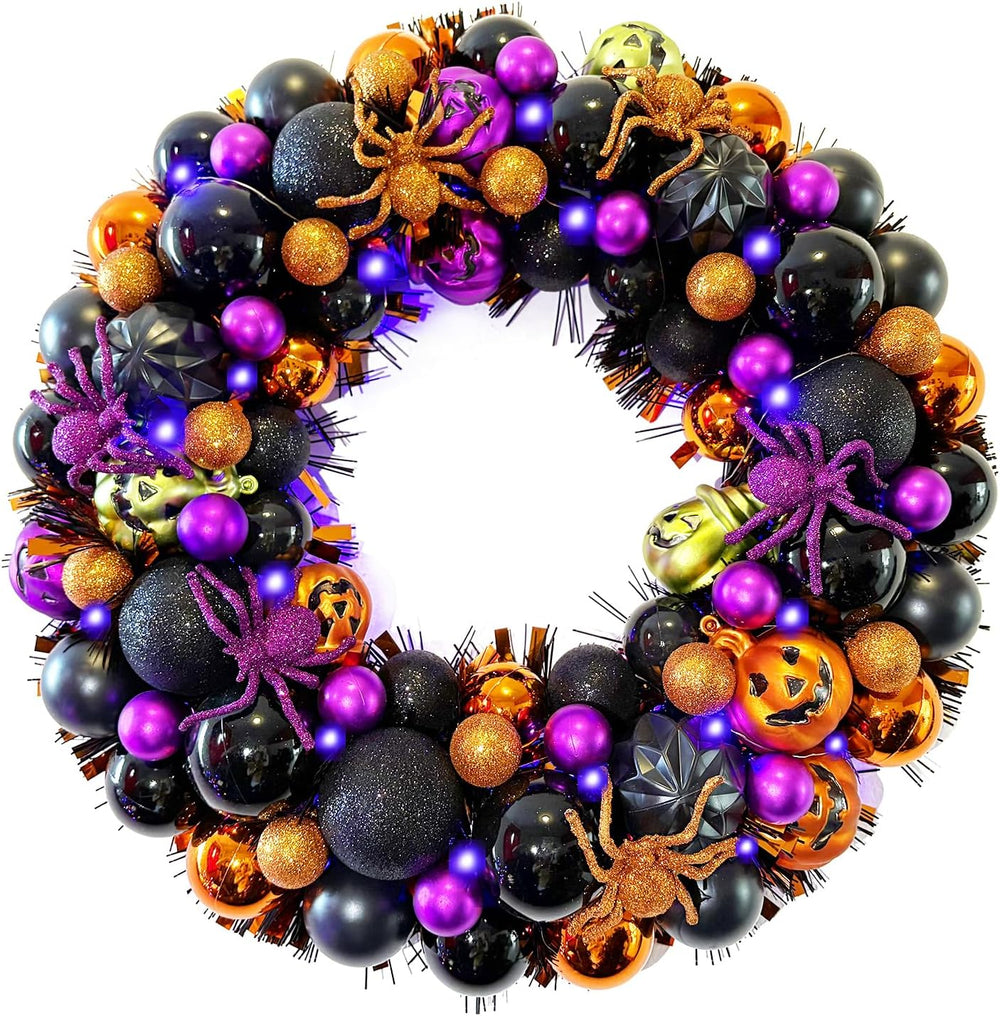 HipTree 17 Inch Halloween Ball Wreath for Front Door with Lights