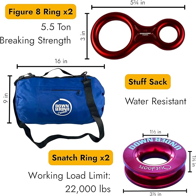 DOWN UNDER OUTDOORS Game/Log/4x4 Recovery Kit, Deer Drag, 650 ft of 9/32” Winch - Image 4