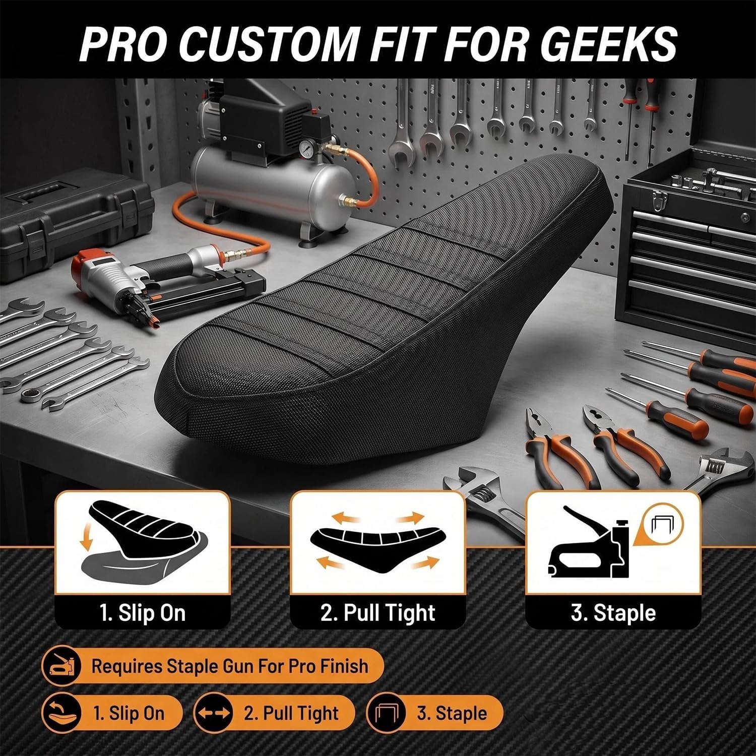 CHANGCHENG Ribbed Gripper Seat Cover for Ridstar Q20 YVY K20/Q20 E-Bike,Dirt Bike Style Non-Slip Waterproof PVC Leather Saddle Sleeve,Custom Fit Ebike Accessories for Q20 Pro/Plus YVY K20/Q20 -Black