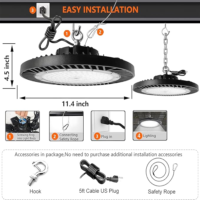 250W UFO LED High Bay Light, 30000lm 6000K Daylight 2500W Equivalent - Image 9