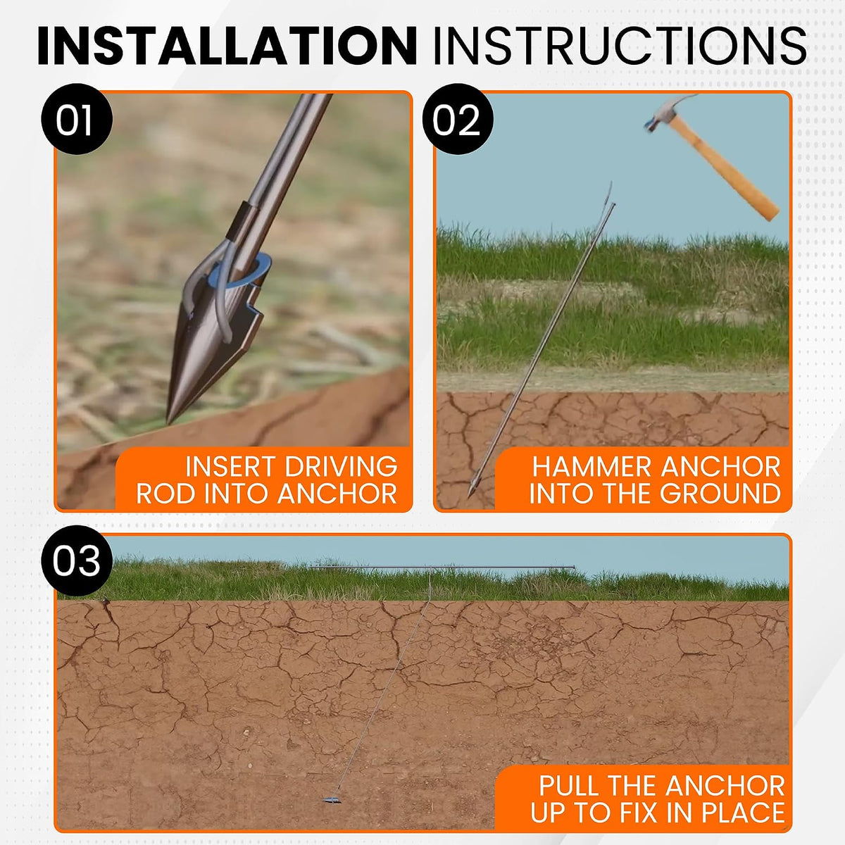 earth anchors 31" set of 4 with installation, close-up detail