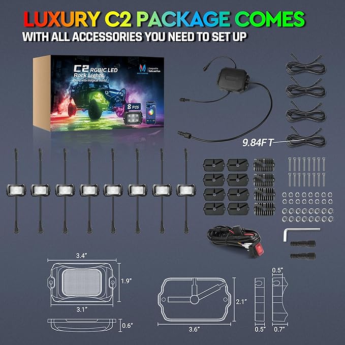MICTUNING C2 Max RGB+IC Chasing Color LED Rock Lights - Image 6