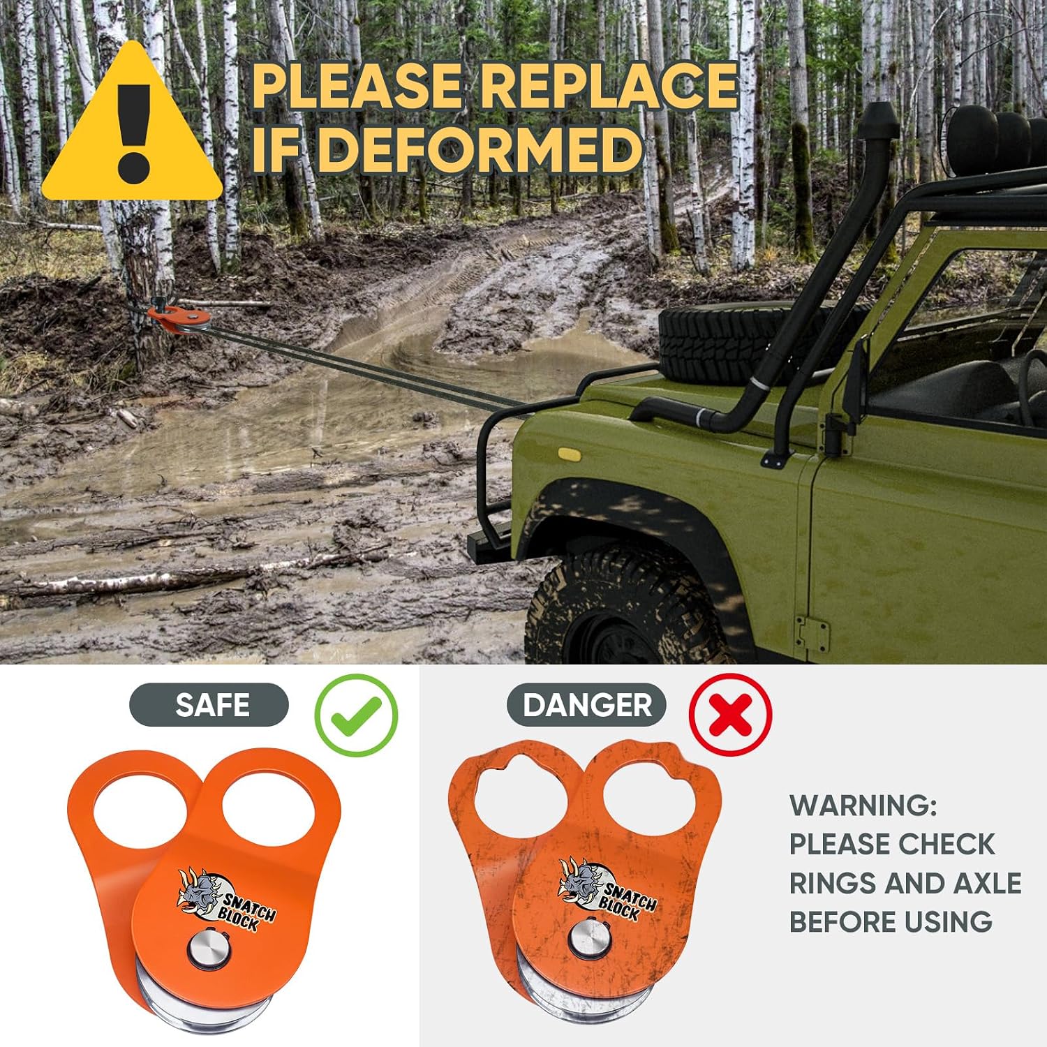 TICONN 10 Ton Winch Snatch Block Towing Pulley Blocks 22,000 LBS Capacity, Heavy Duty Offroad Recovery Accessory for Truck, Tractor, ATV & UTV