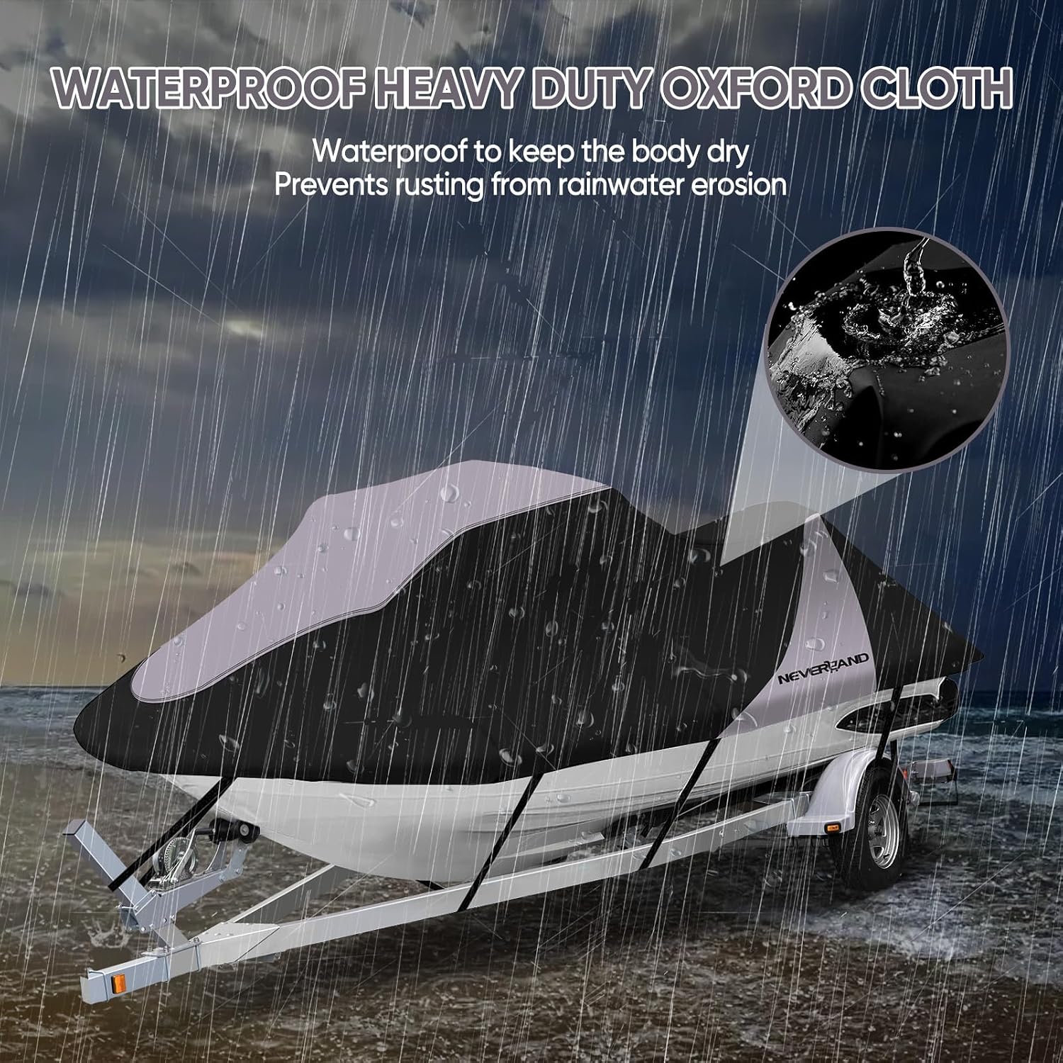 Trailerable Jet Ski Cover Waterproof - 600D Compatible with Yamaha Seadoo, Jetski Covers 2 3 Seater UV Resistant, Heavy Duty Jetski Cover with 2 Air Vents Personal Watercraft Cover 120" to 135"(Grey)