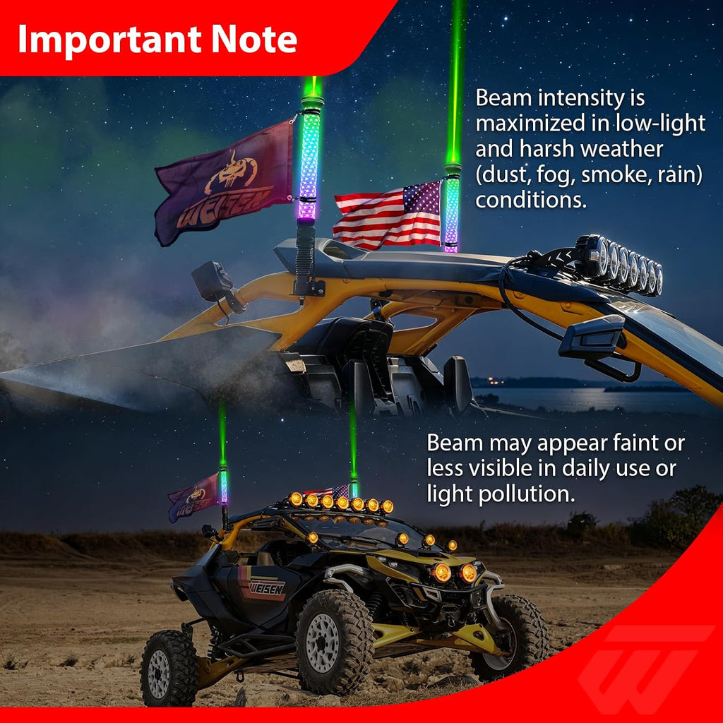Weisen 2-in-1 2ft Fat Whip Light, Whipless LED Whip Light with Multifunction Switch, RF Remote & APP Control, Alien Lights with Chasing Turn Signal Brake Reverse Light Warning Light for UTV