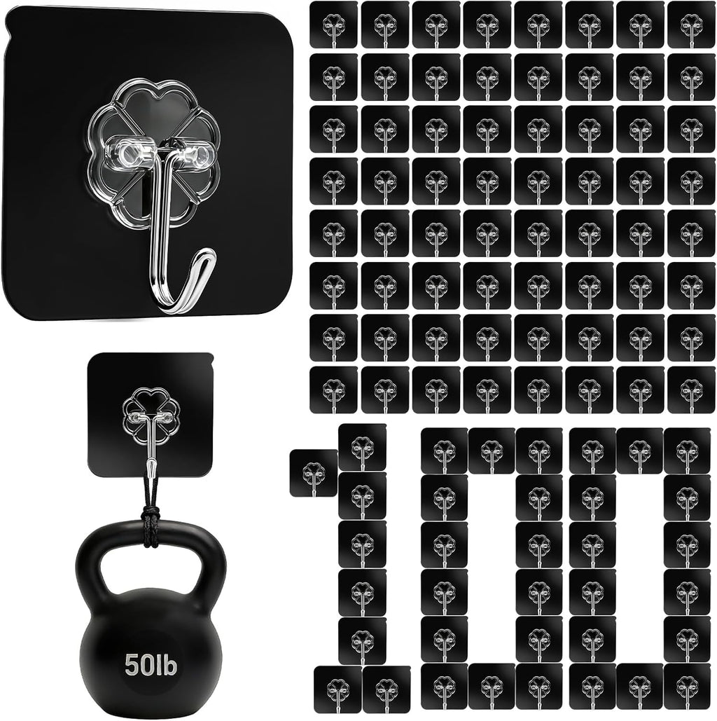 ddmy 100 pack adhesive wall hooks 50lb heavy, main product view