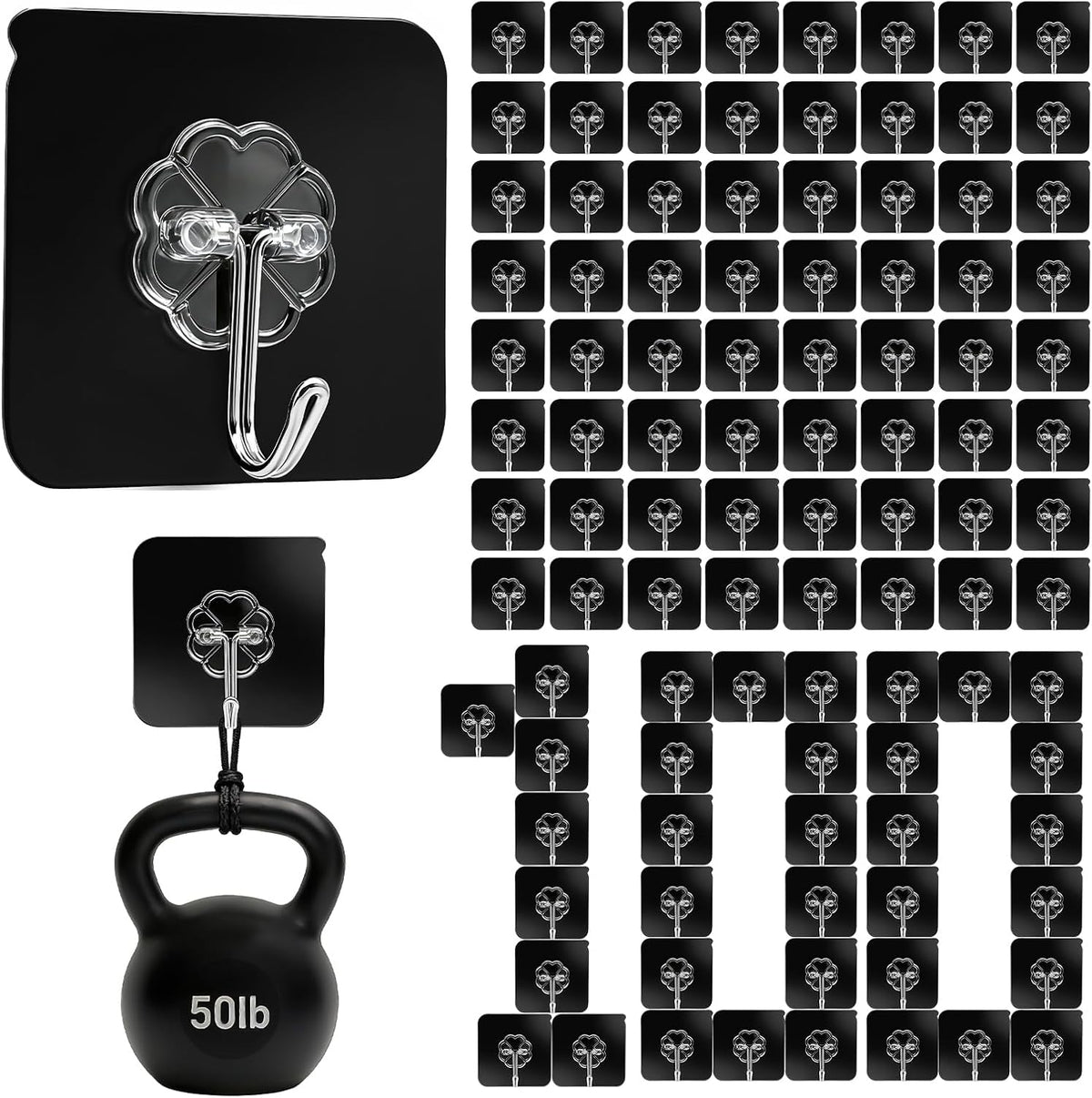 ddmy 100 pack adhesive wall hooks 50lb heavy, main product view