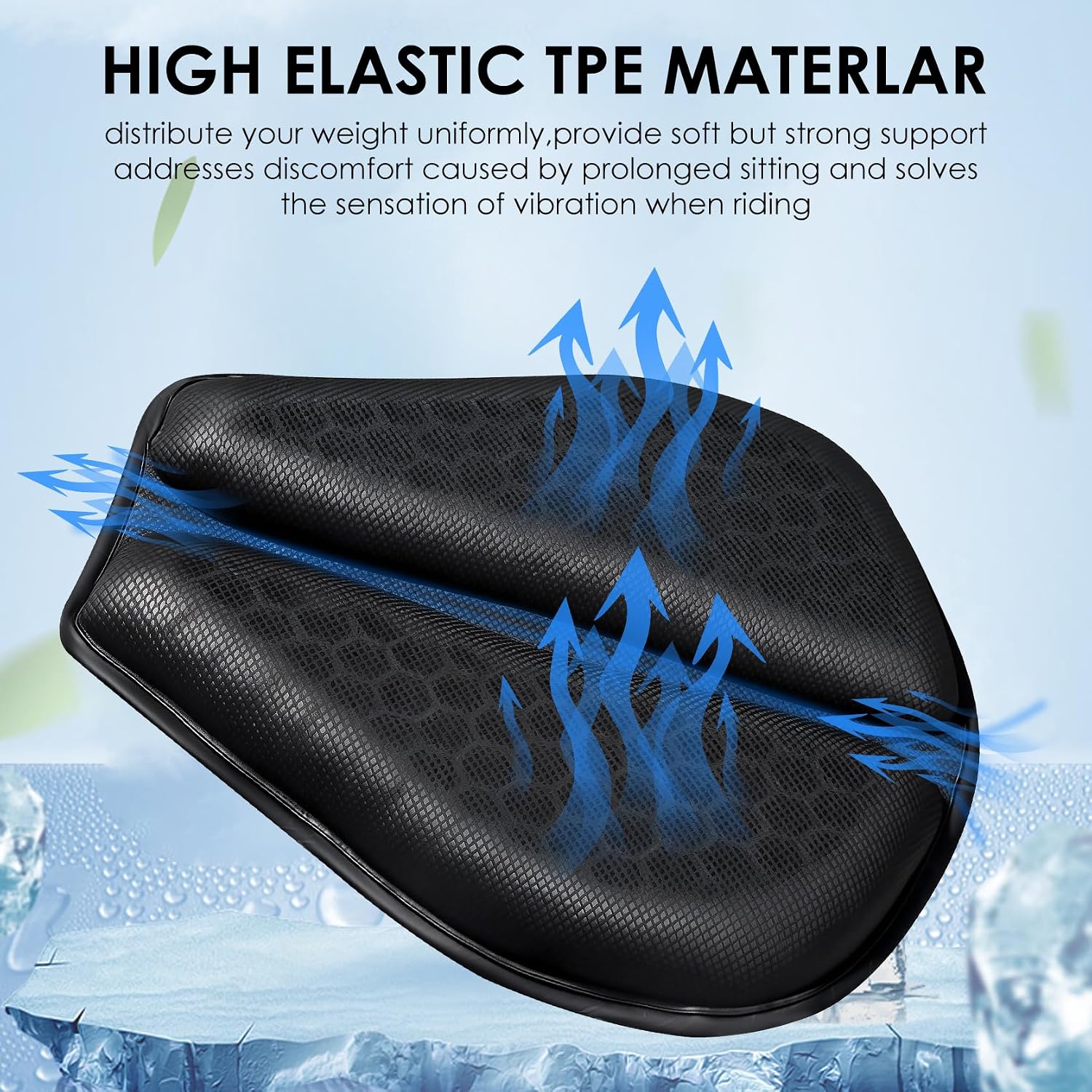 Motorcycle Gel Seat Cushion - Foldable Soft Pressure Relief Pad with Petal Ergonomic Design & 3D Honeycomb Breathable Structure, Cool & Comfortable for Long Rides (Black)
