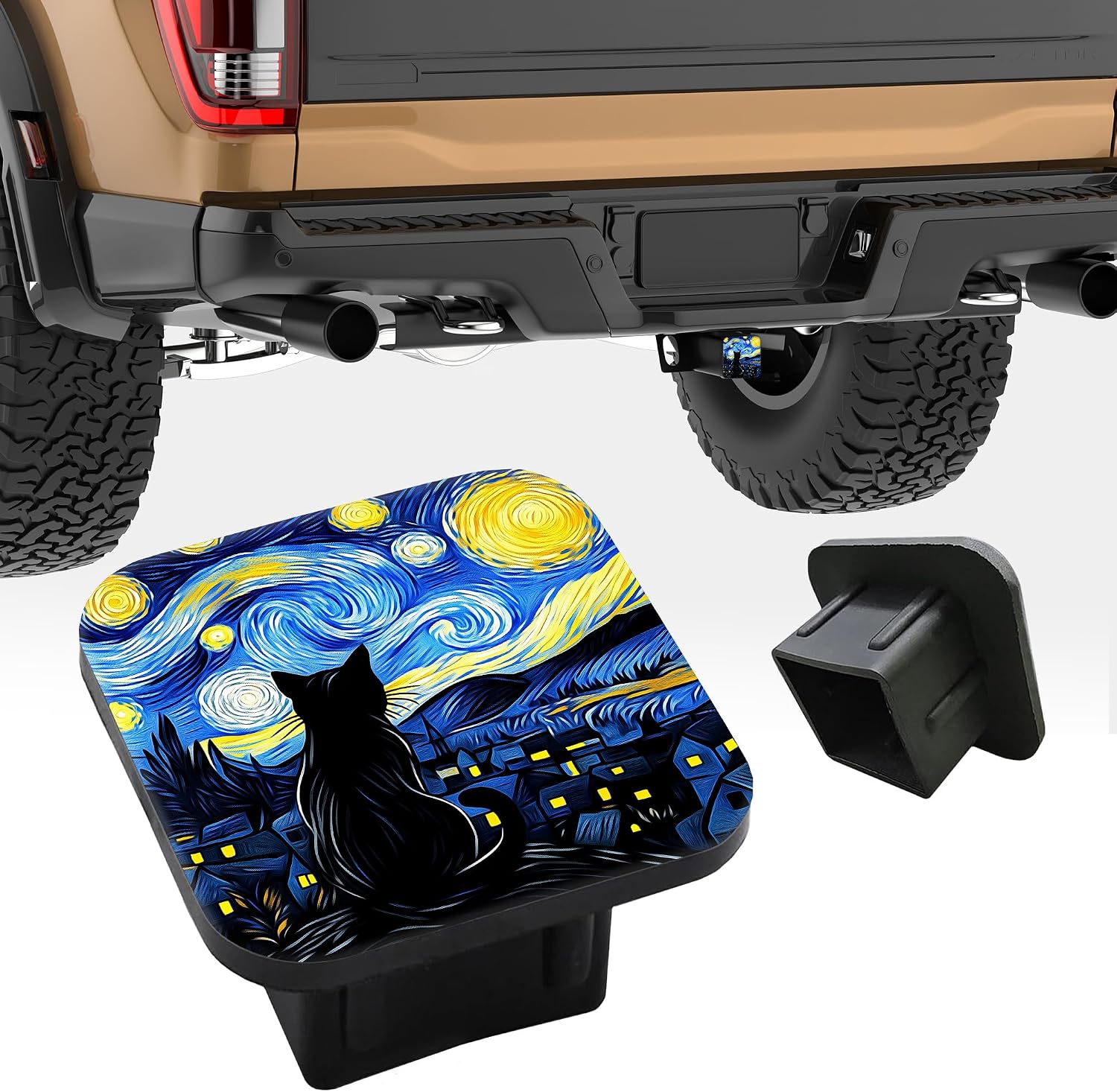 Black Cat Trailer Hitch Cover Abstract Starry Night Square 2 Inch Receiver Tube Plug Cover Compatible with Most Models Hitch Receivers Plug Fits Most Cars