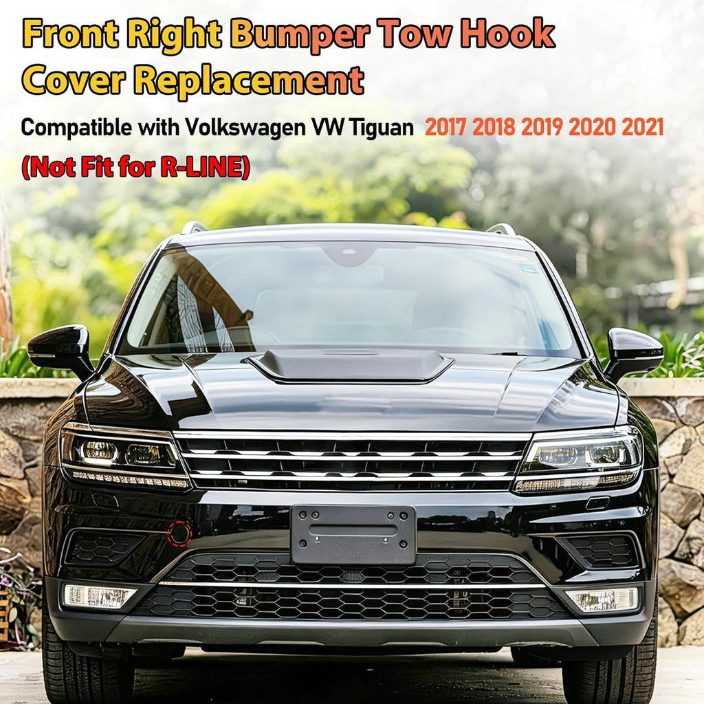 1PC Compatible with Volkswagen Tiguan Front Tow Hook Cover 2017-2021 | Passenger Side VW Tiguan Front Bumper Trailer Cover Replace for 5NG807241-Right, Glossy Black (Not for R-LINE)