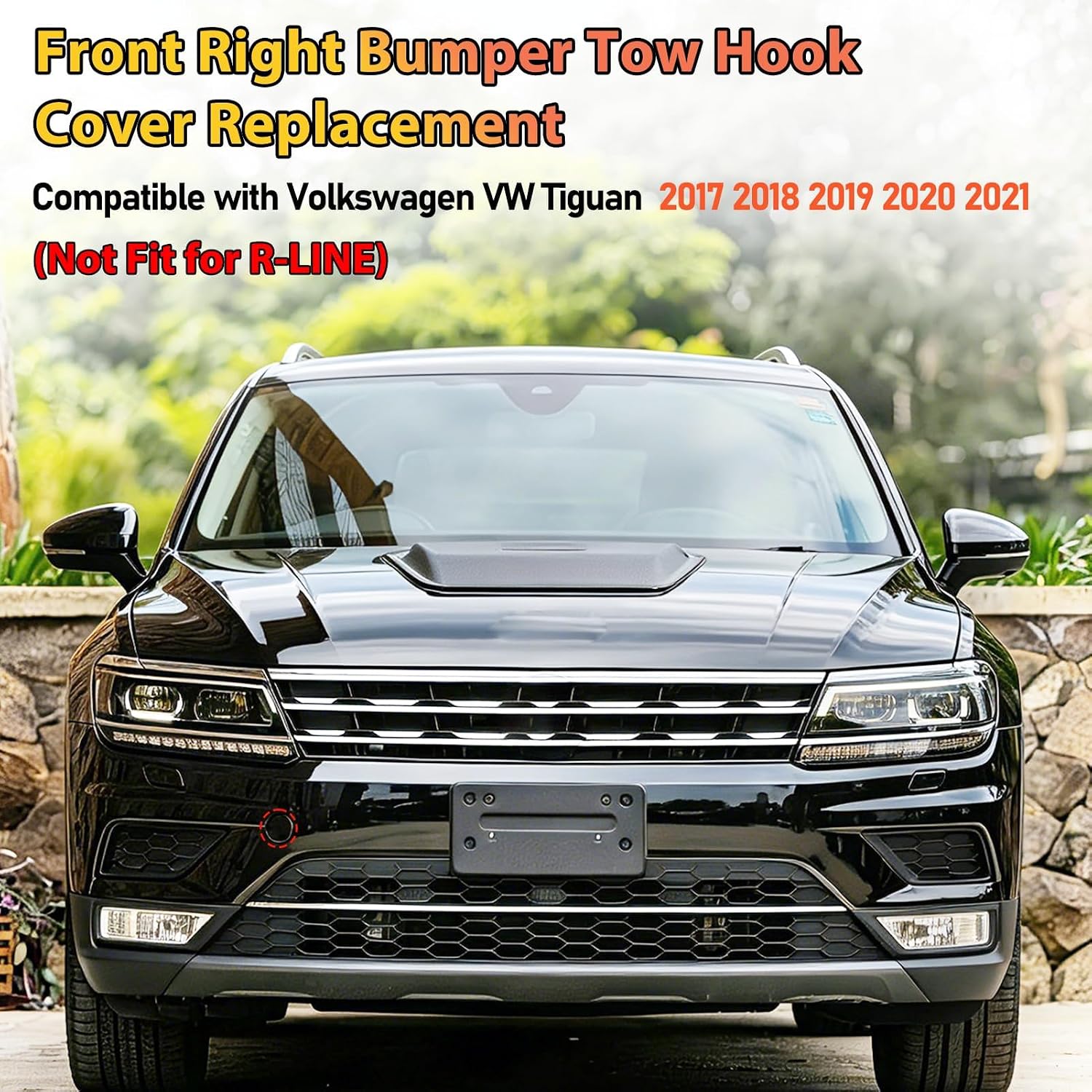 1PC Compatible with Volkswagen Tiguan Front Tow Hook Cover 2017-2021 | Passenger Side VW Tiguan Front Bumper Trailer Cover Replace for 5NG807241-Right, Glossy Black (Not for R-LINE)
