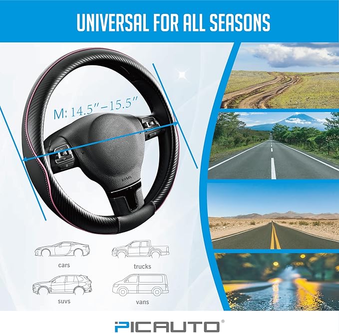 PIC AUTO Steering Wheel Cover, Sports Carbon Fiber and Super Breathable Leather - Image 6