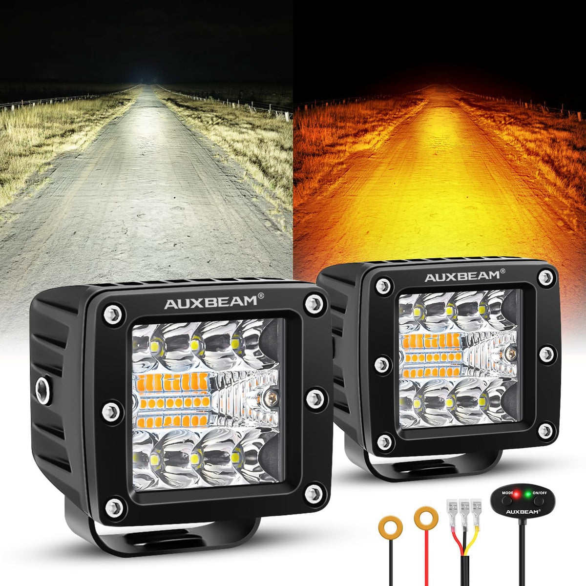 auxbeam 6 modes amber white series 3-inch led, main product view