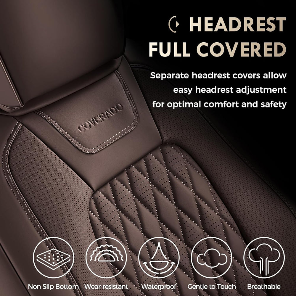 Coverado Premium Leather Full Set Seat Covers Waterproof Heavy-Duty Protector...