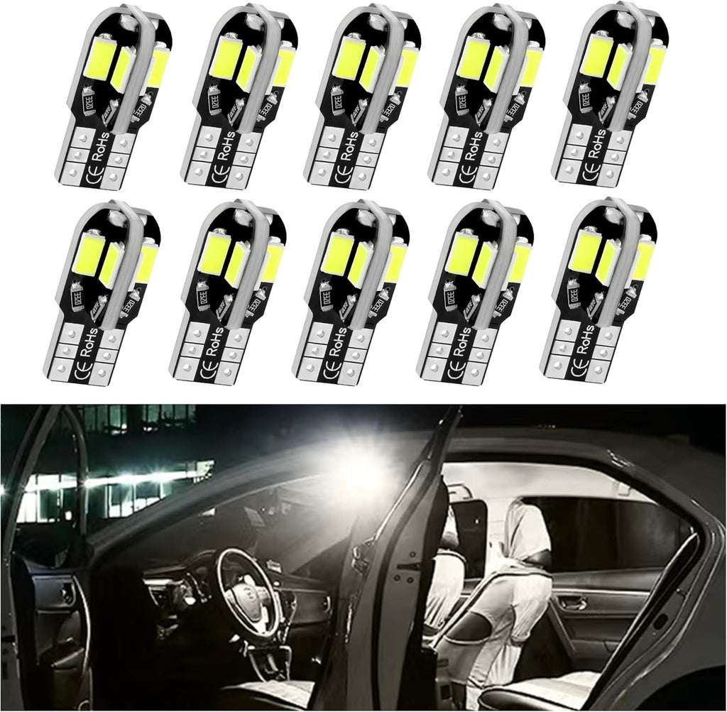 Stacool 10PCS T10 Interior Car Lights,12V Super Bright T10 LED Bulb for Map Lights,Reading Lights,License Plate Lights,Universal 5630 8SMD Car LED Lights Car Accessories for Most Cars (White)