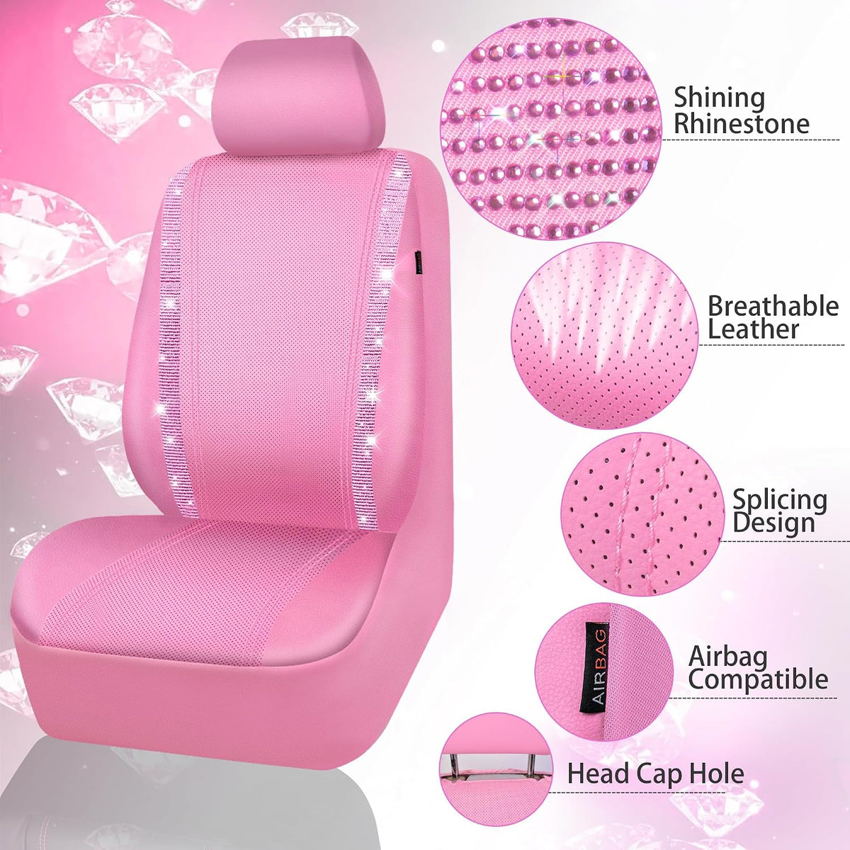car pass bling diamond car seat covers, shining showing dimensions