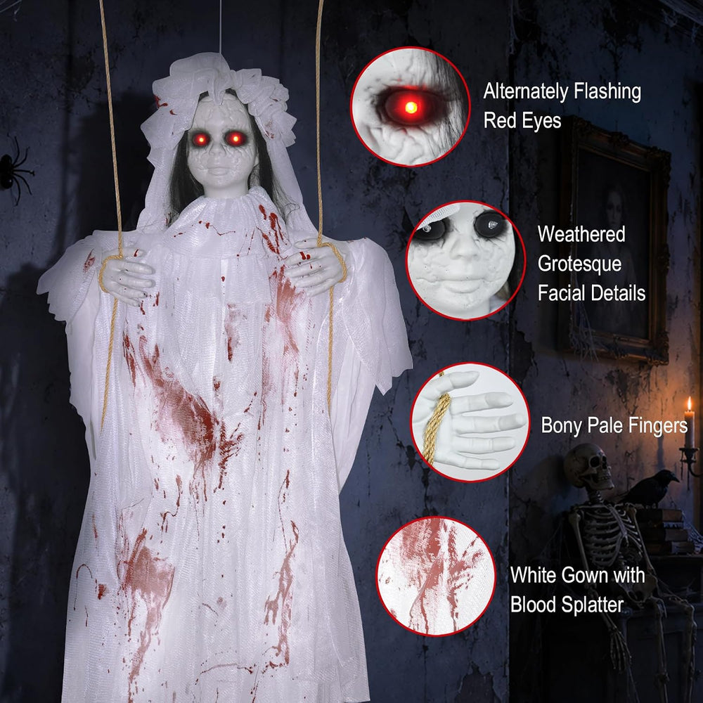 56" Halloween Swinging Ghost Girl Hanging Prop Indoor Outdoor Decorations