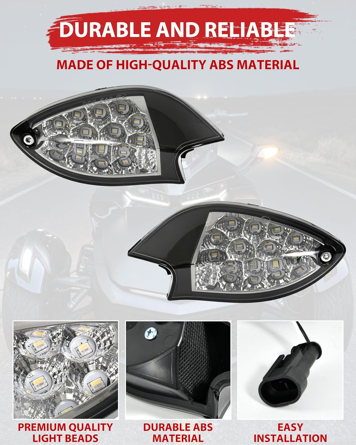 SAUTVS LED Side Mirror Lights for Spder F3, LED Side Mirror Accent Auxiliary Lights Kit with Yellow Turn Signals for Can-Am Spyder F3 F3-S 2013-2026 Accessories (2PCS)