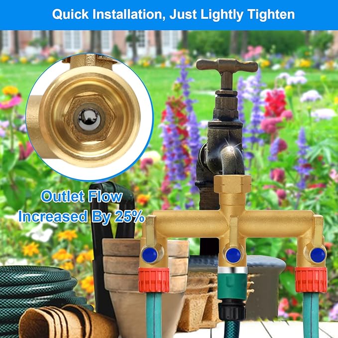 Brass Garden Hose Splitter, 3 Way Hose Splitter, Outdoor Hose Splitter - Image 2