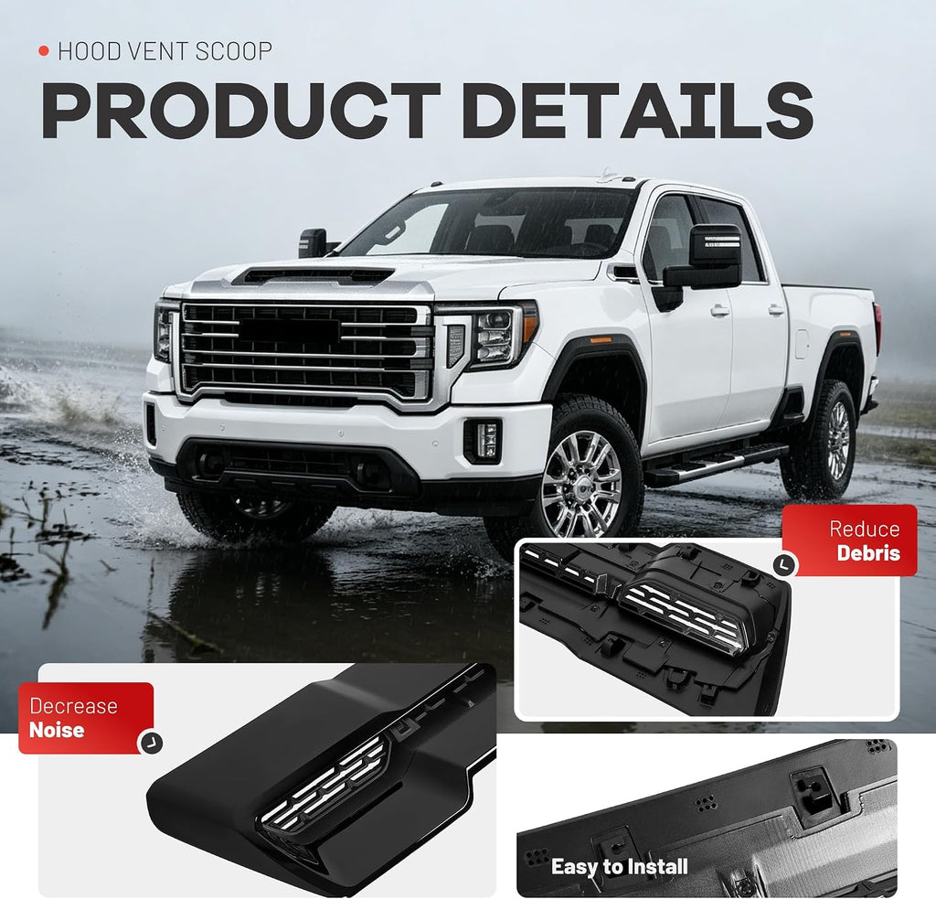 ALMULOO Hood Vent Scoop Compatible with 2020-2023 GMC Sierra 2500 HD & 3500 HD Plastic (ABS+PP) Front Hoods Air Intake Vent Cooling Scoop Plastic (ABS+PP）Painted Gloss Black
