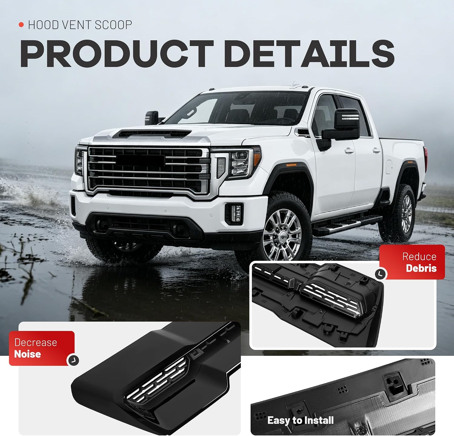 ALMULOO Hood Vent Scoop Compatible with 2020-2023 GMC Sierra 2500 HD & 3500 HD Plastic (ABS+PP) Front Hoods Air Intake Vent Cooling Scoop Plastic (ABS+PP）Painted Gloss Black