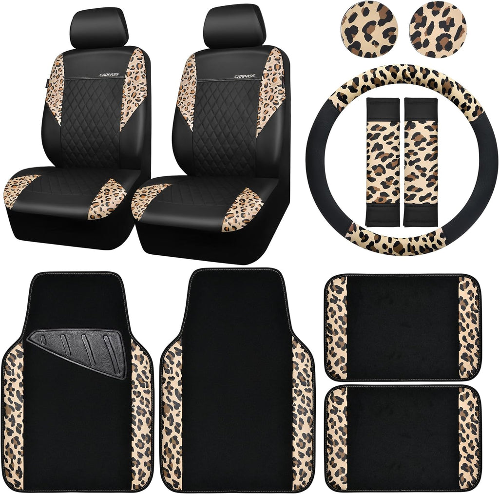 car pass leopard print faux leather car seat, main product view