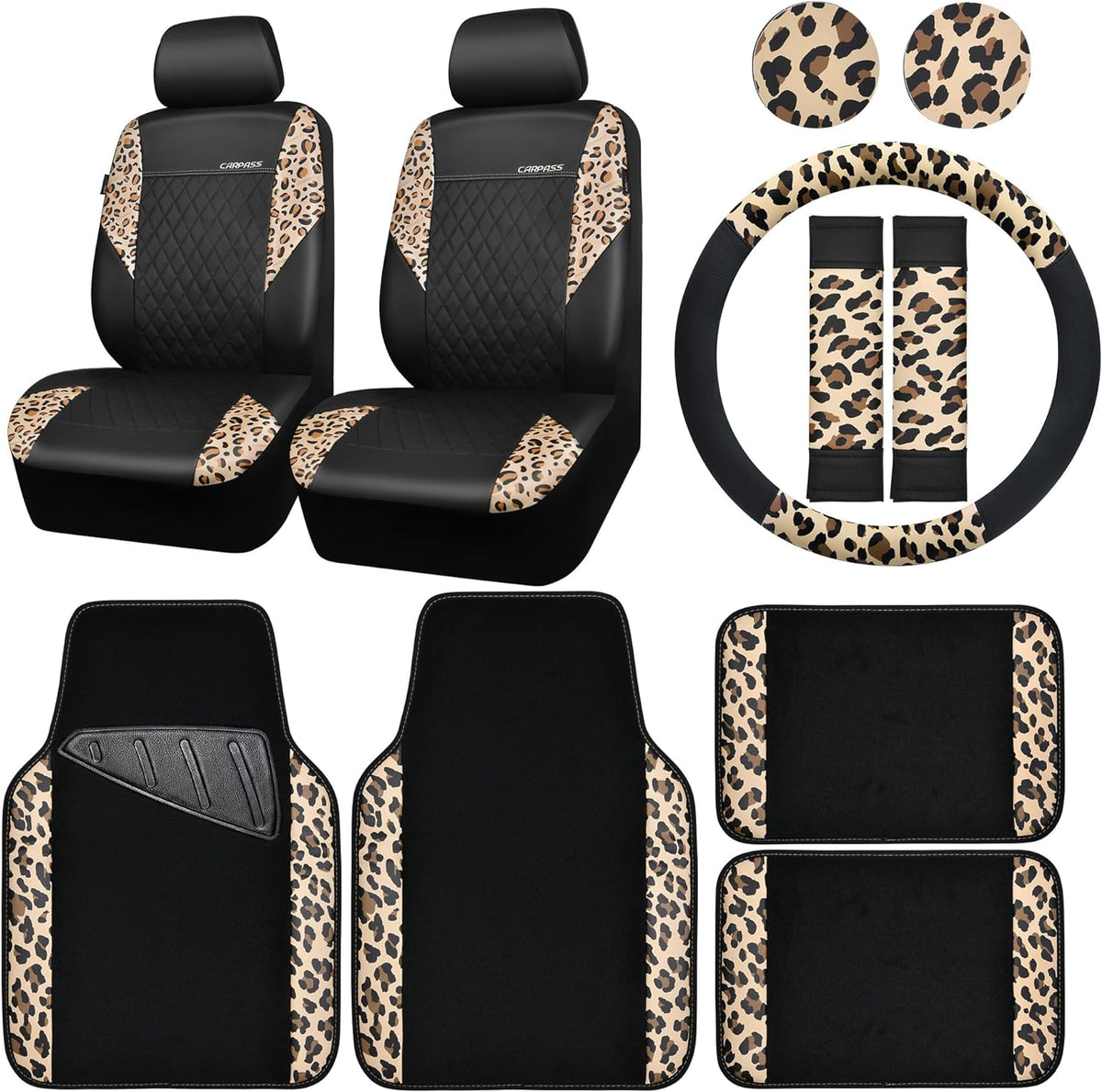 car pass leopard print faux leather car seat, main product view
